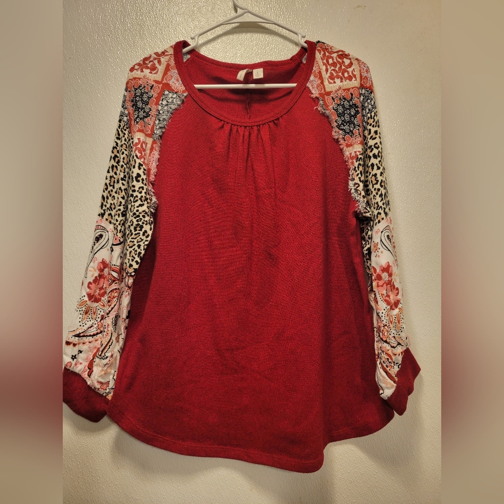 Cato Red and Multicolor Patterned Blouse